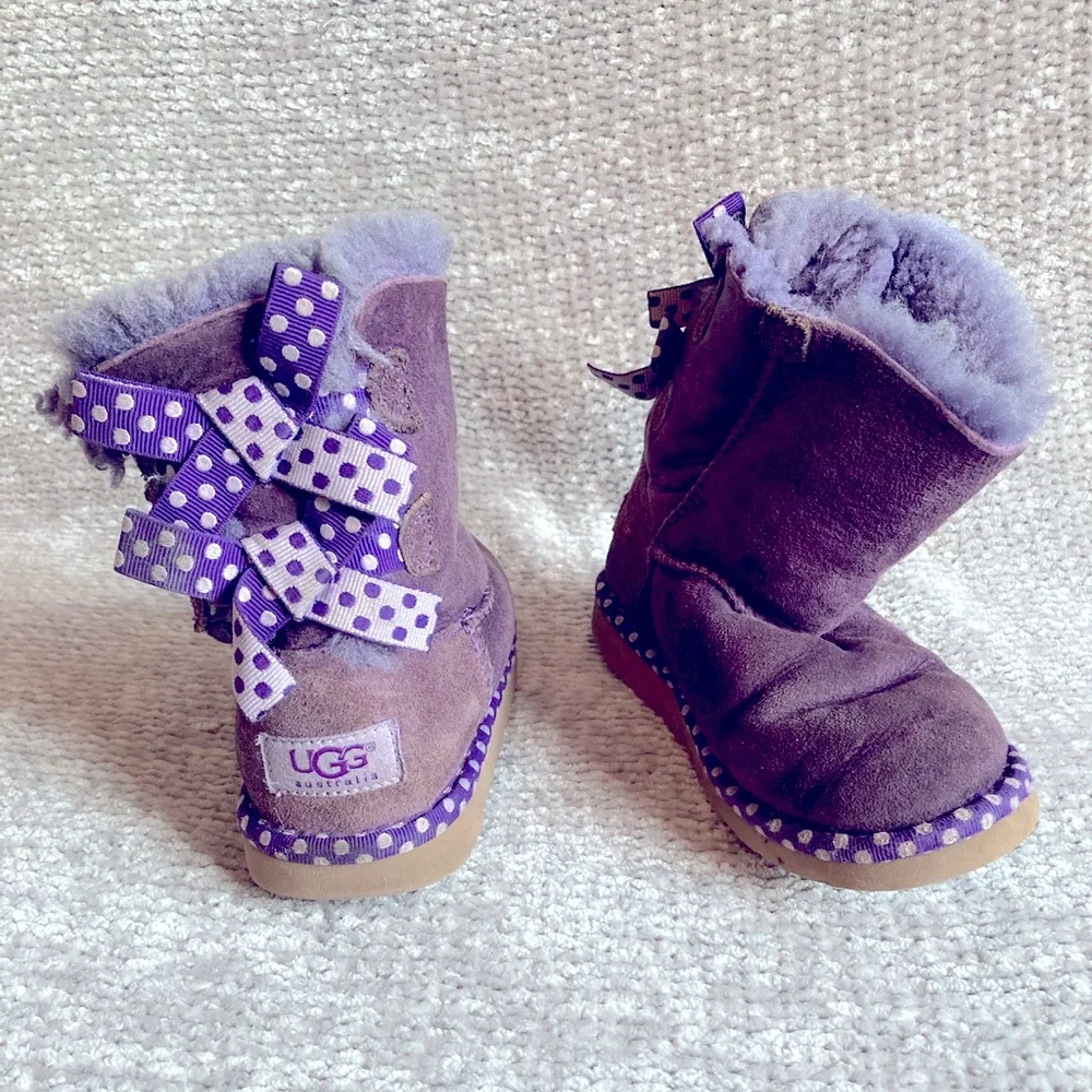 UGG Bailey Bows‎ Boots Shearling Suede Polka Dots Girls 11